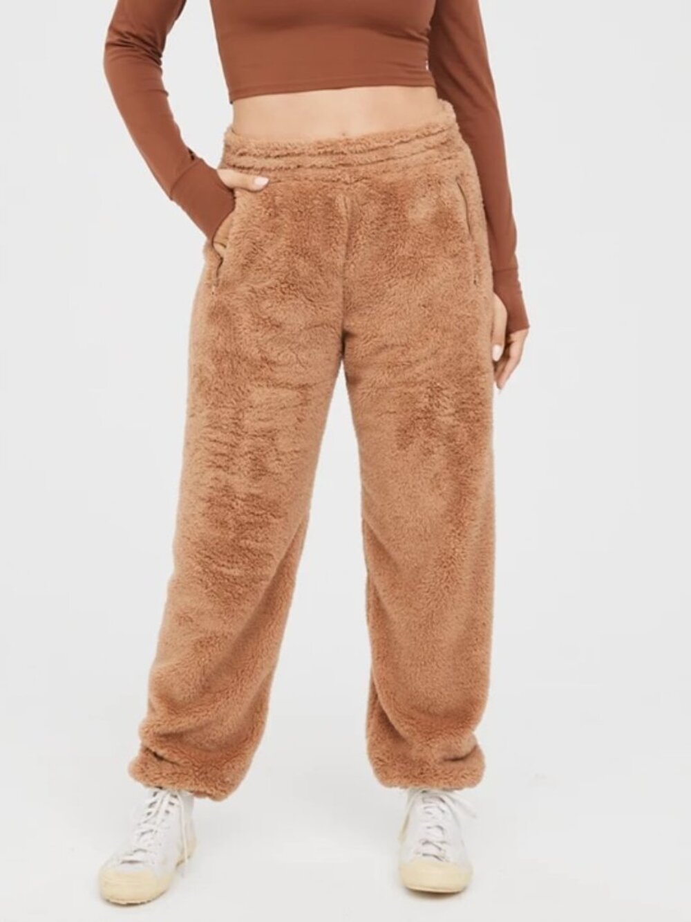 Aerie NWT Offline Sherpa Teddy Jogger Pants in Cappuccino size Large